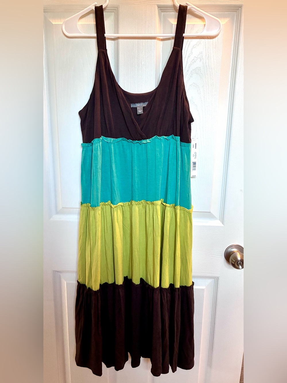 Apt. 9 Colorblock Tiered Maxi Dress in Brown, Teal & Lime Sz Large